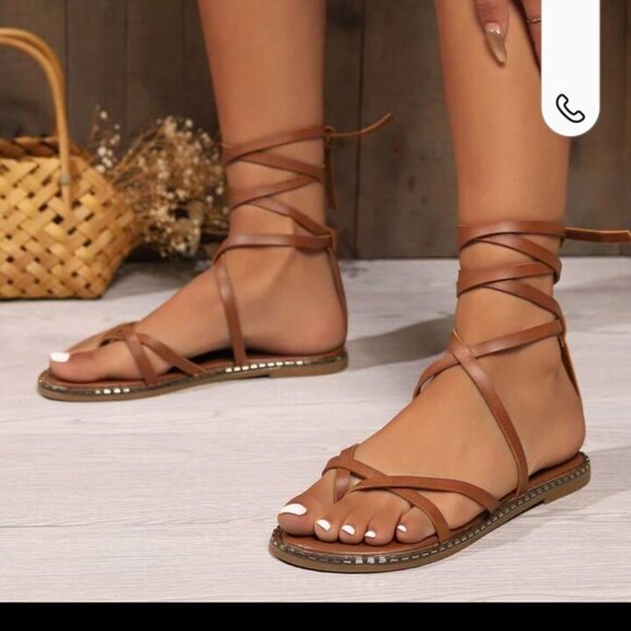 Brown wrap faux leather sandals - US 8 - NEW - Picture 2 of 2